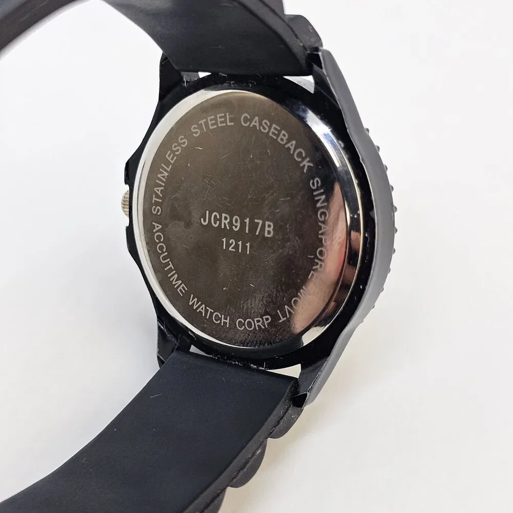 38MM Watch Women Black Dial Multicolor Bezel Black Plastic Bands‎ New Battery